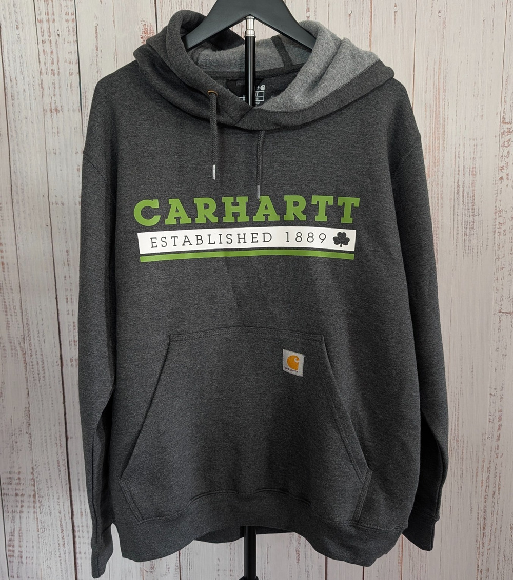 Carhartt Hoodie Medium Charcoal Heather Established 1889 Clover Loose Fit Sweat